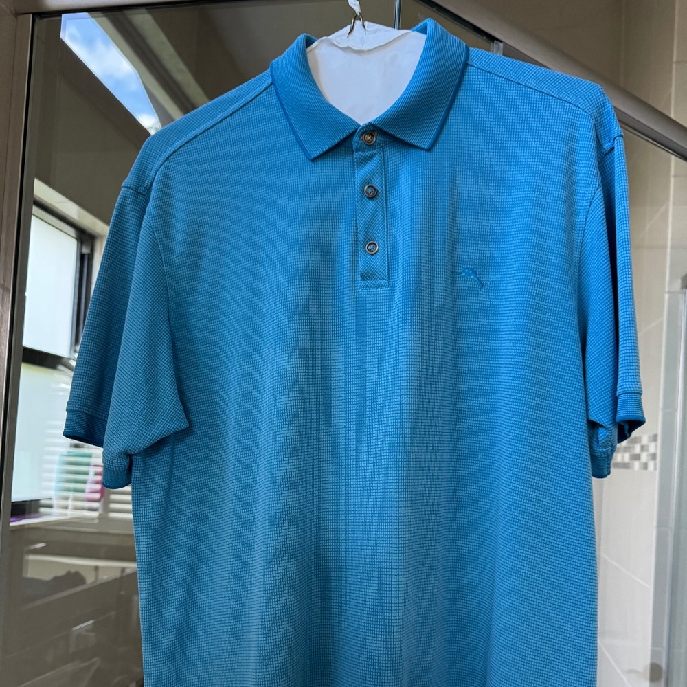 Tommy Bahama Textured Polo Shirt-Size L-blue